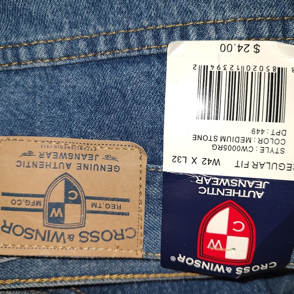 New with Tags Cross and Winsor Men's 42x32 regular fit blue denim jeans - Picture 4 of 4